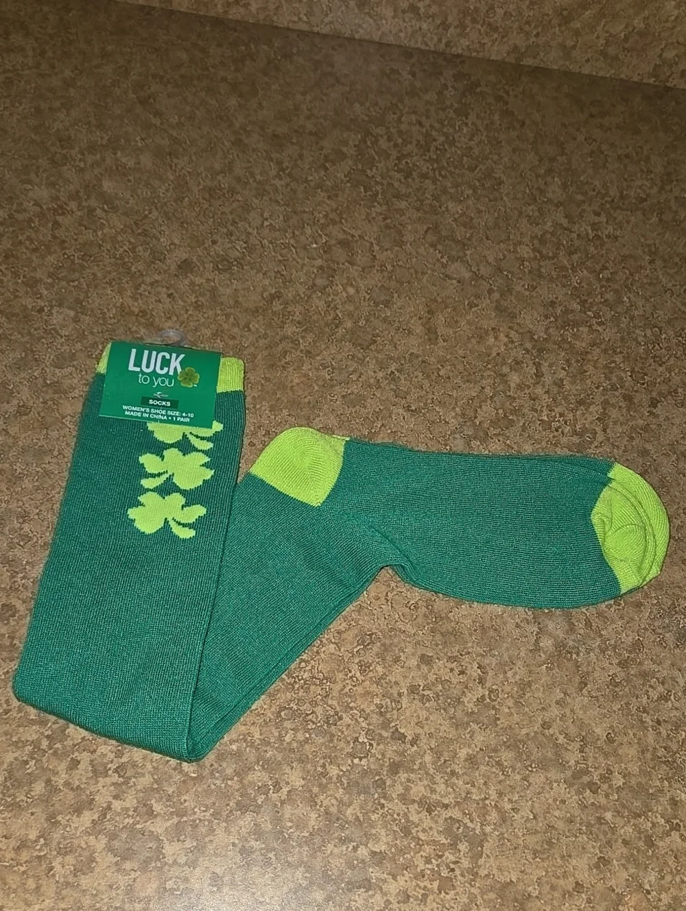 Green Shamrock Knee-High Socks Womens Green/Yellow New Tall Long